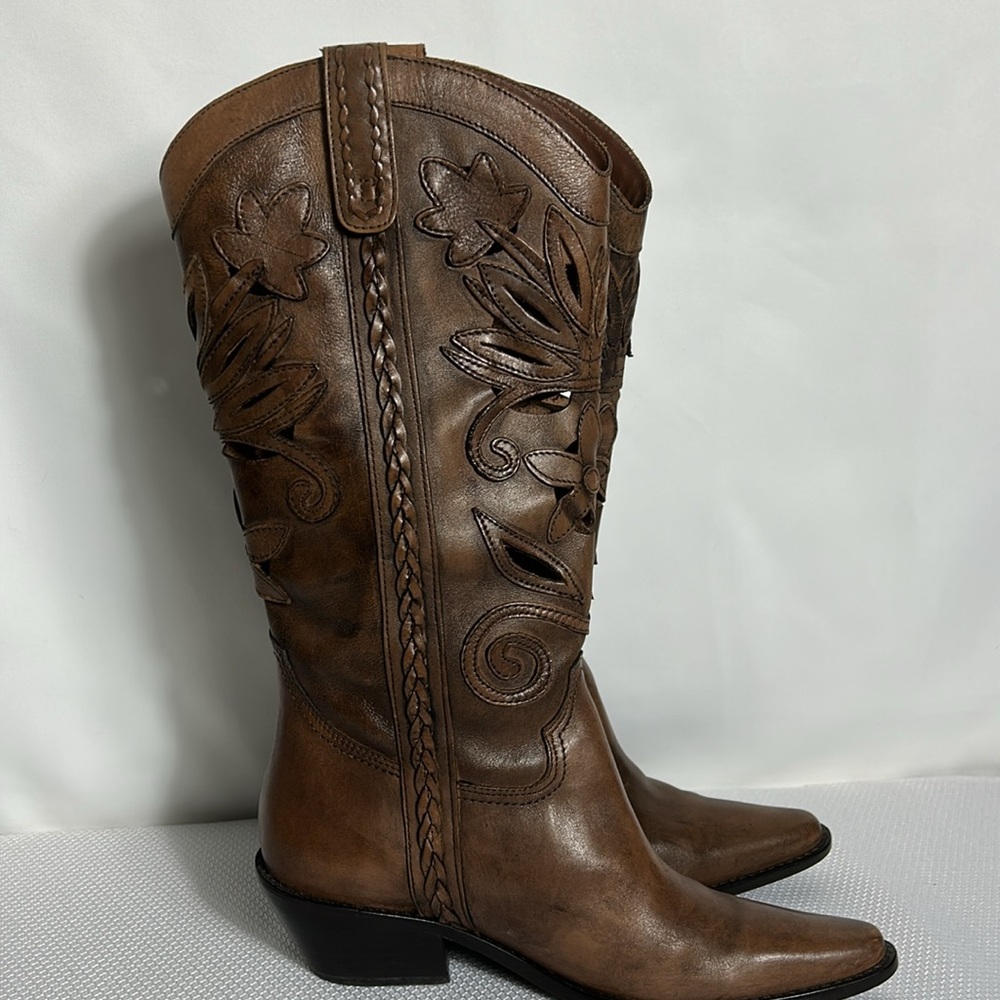 White House Black Market Brown Western Leather  Cowboy Boots Women’s Size 6.5